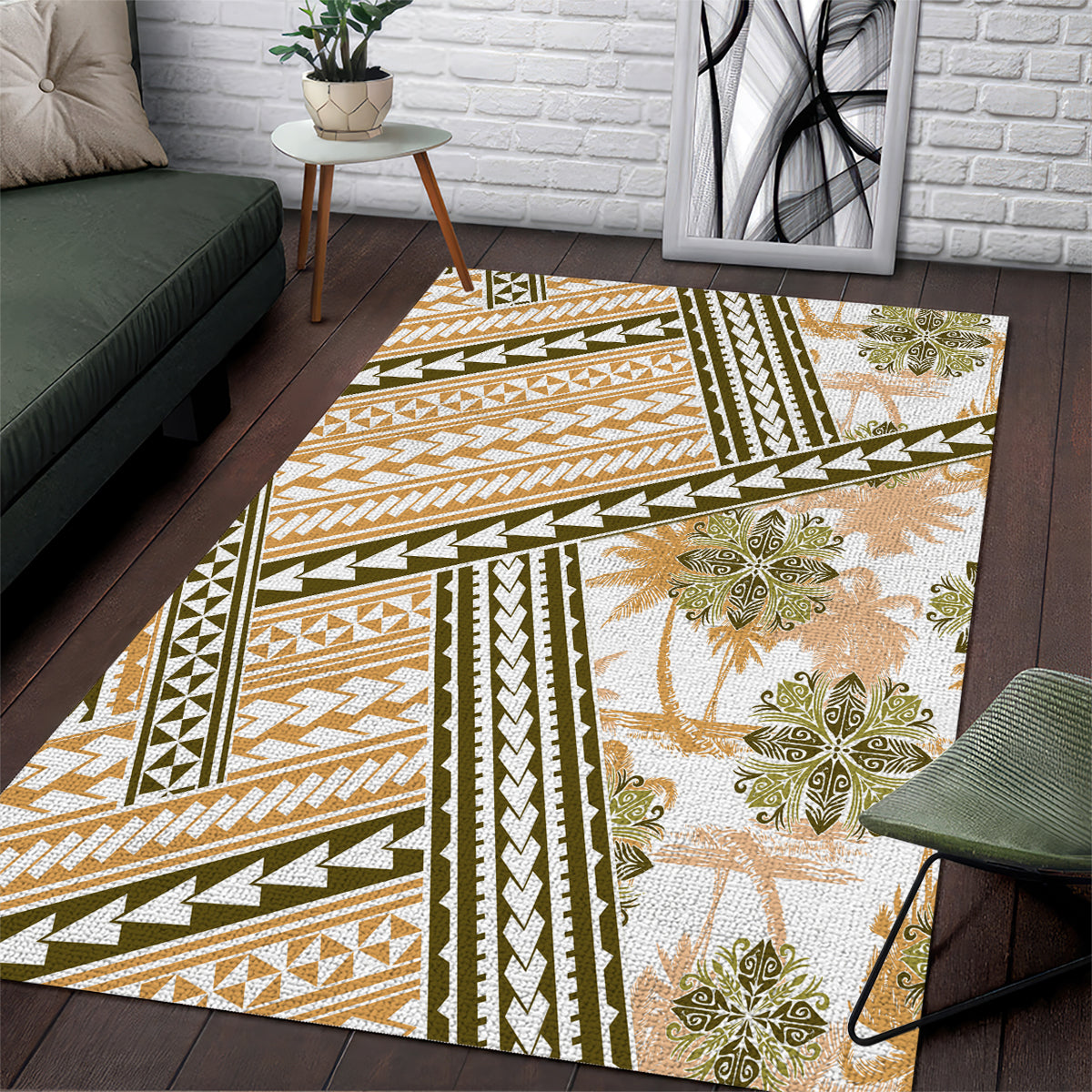 Hawaii Quilt Area Rug Kakau Polynesian Pattern Gold Version LT01 Gold - Polynesian Pride