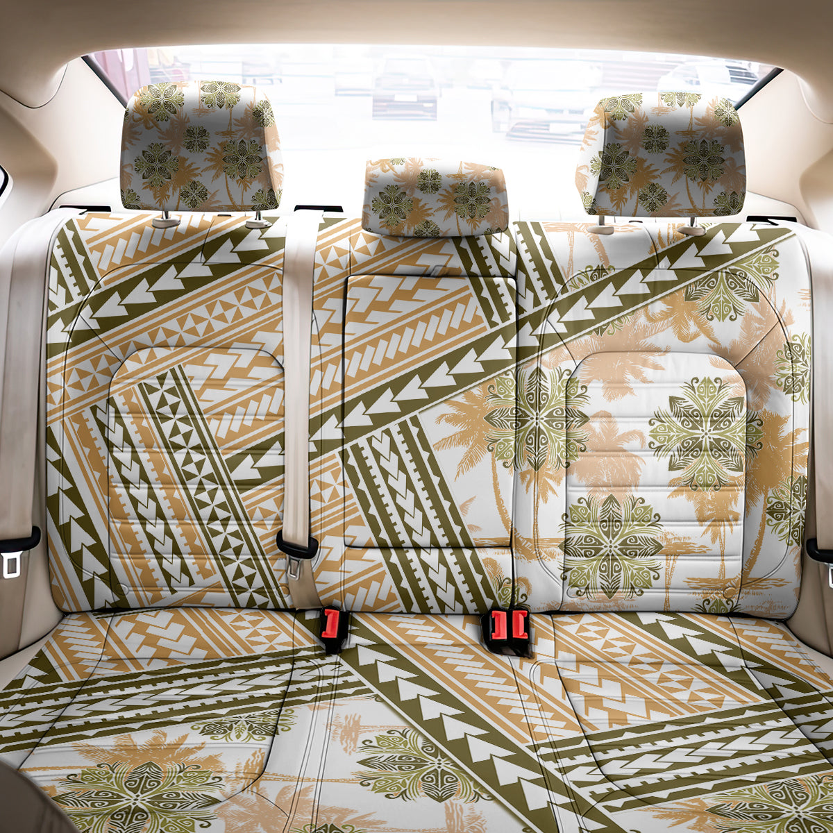 Hawaii Quilt Back Car Seat Cover Kakau Polynesian Pattern Gold Version LT01