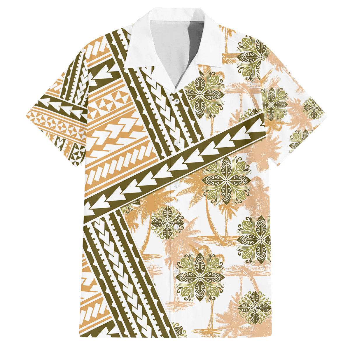 Hawaii Quilt Family Matching Summer Maxi Dress and Hawaiian Shirt Kakau Polynesian Pattern Gold Version LT01 Dad's Shirt - Short Sleeve Gold - Polynesian Pride
