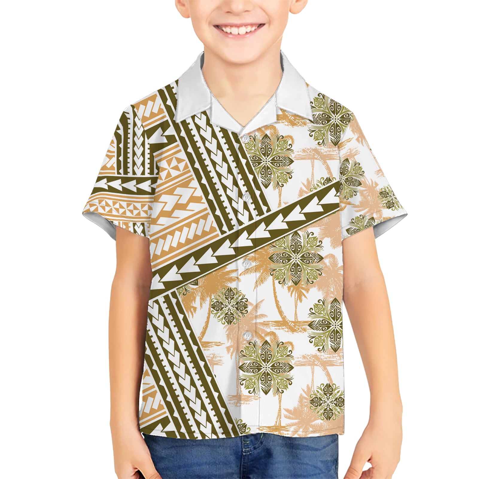 Hawaii Quilt Kid Hawaiian Shirt Kakau Polynesian Pattern Gold Version LT01 Kid Gold - Polynesian Pride