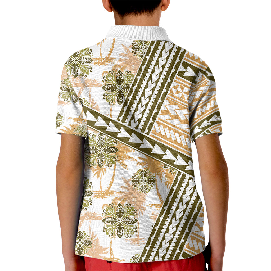 Hawaii Quilt Kid Polo Shirt Kakau Polynesian Pattern Gold Version LT01 - Polynesian Pride