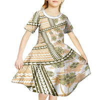 Hawaii Quilt Kid Short Sleeve Dress Kakau Polynesian Pattern Gold Version LT01 - Polynesian Pride