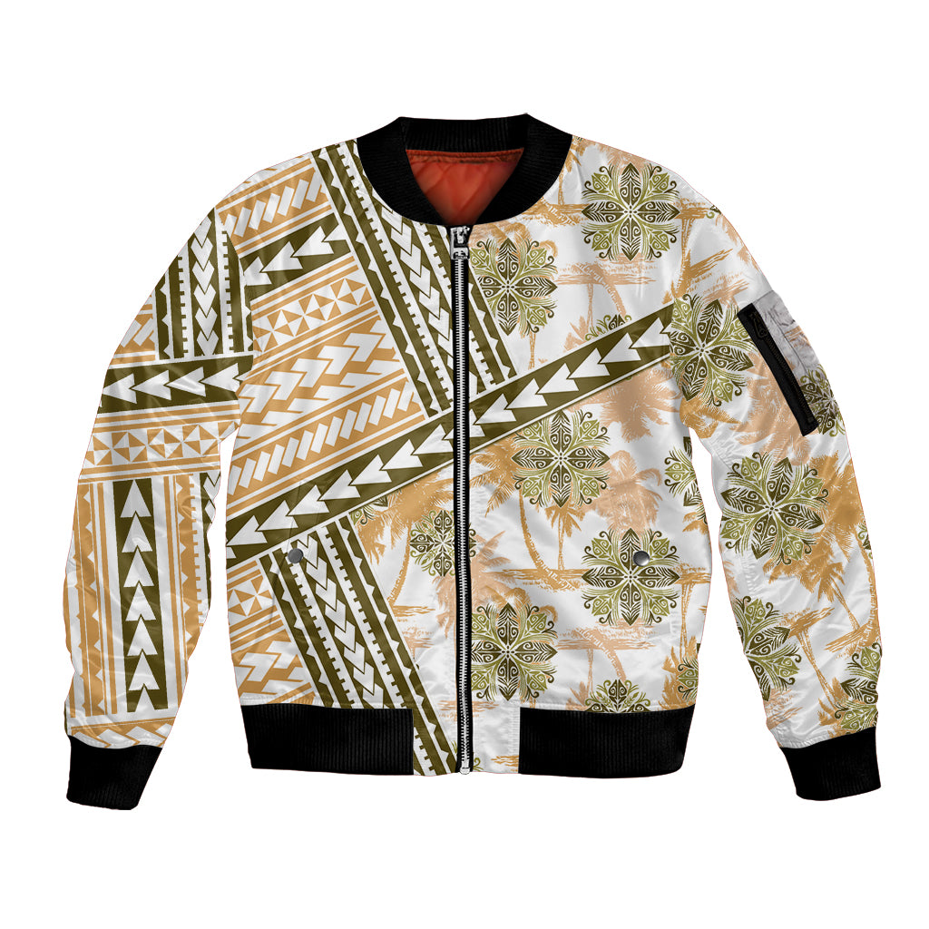 Hawaii Quilt Sleeve Zip Bomber Jacket Kakau Polynesian Pattern Gold Version LT01 Unisex Gold - Polynesian Pride