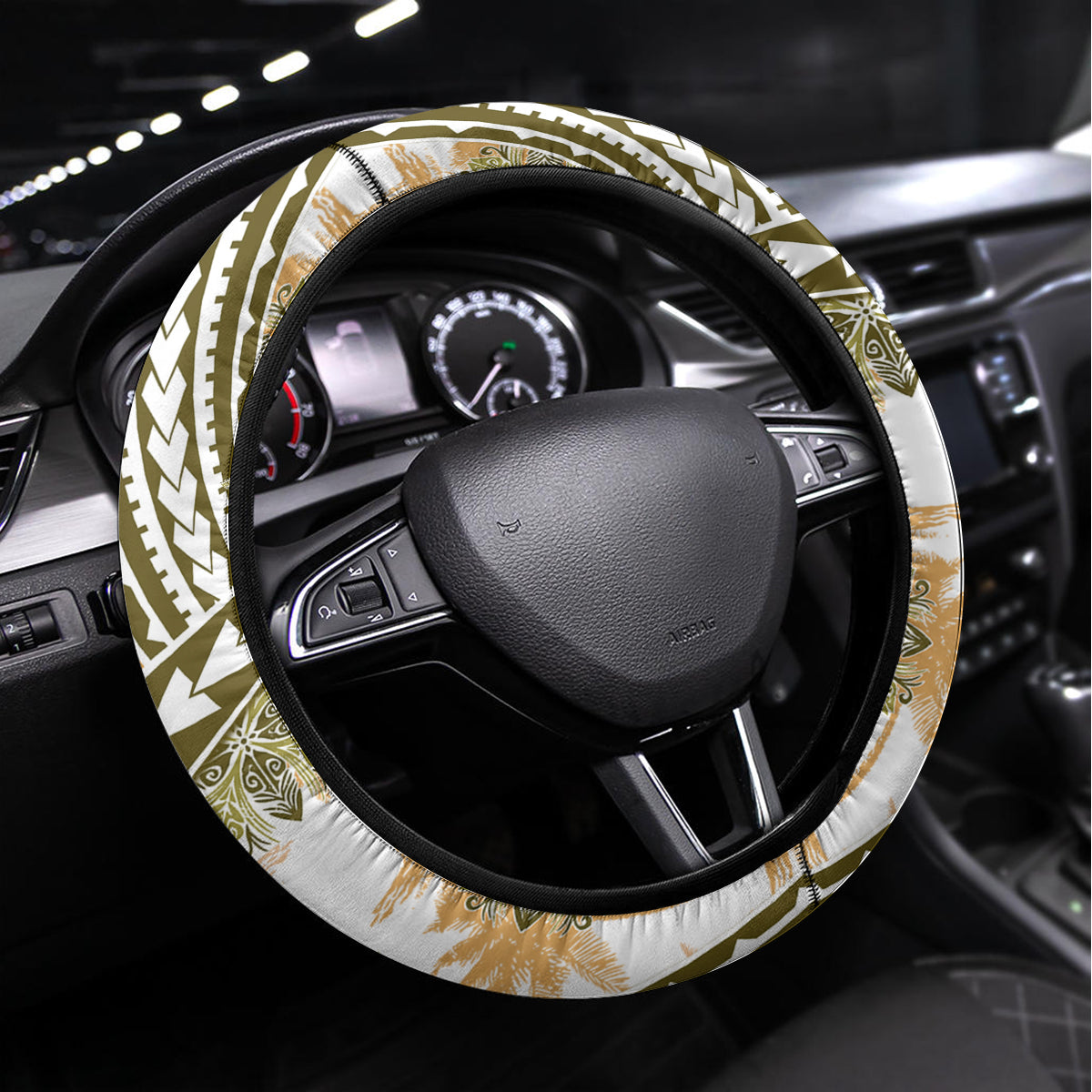 Hawaii Quilt Steering Wheel Cover Kakau Polynesian Pattern Gold Version