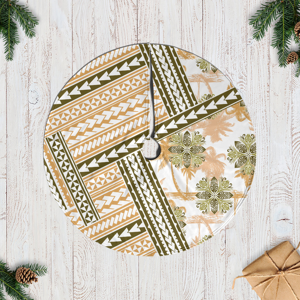 Hawaii Quilt Tree Skirt Kakau Polynesian Pattern Gold Version LT01 Casual Tree Skirts Gold - Polynesian Pride