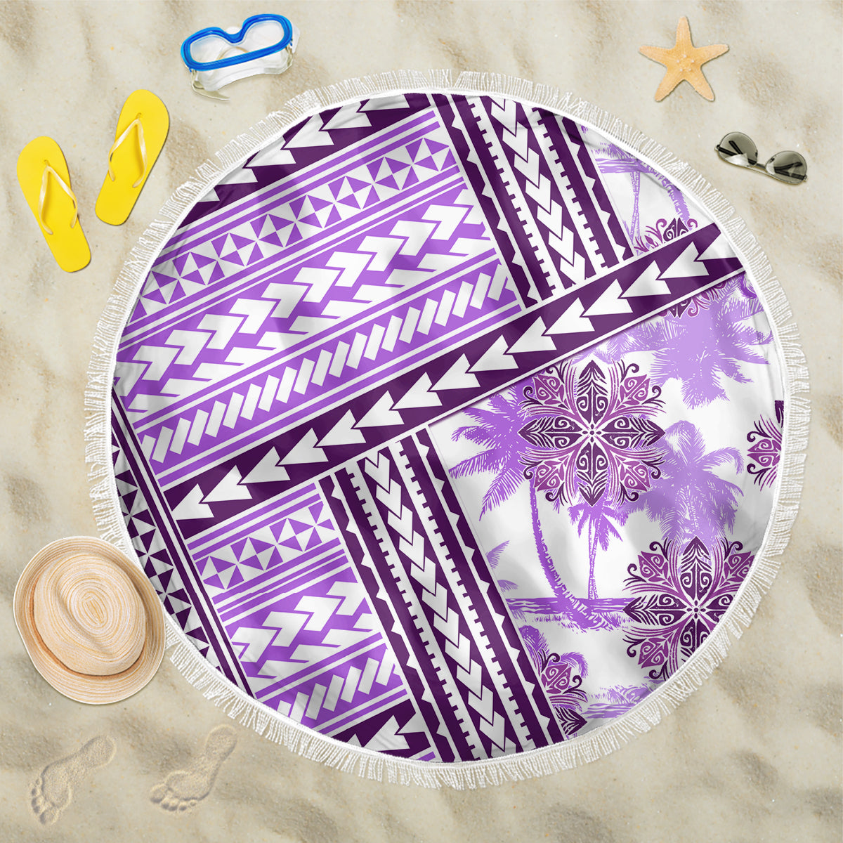 Hawaii Quilt Beach Blanket Kakau Polynesian Pattern Lilac Version LT01 One Size 150cm Purple - Polynesian Pride