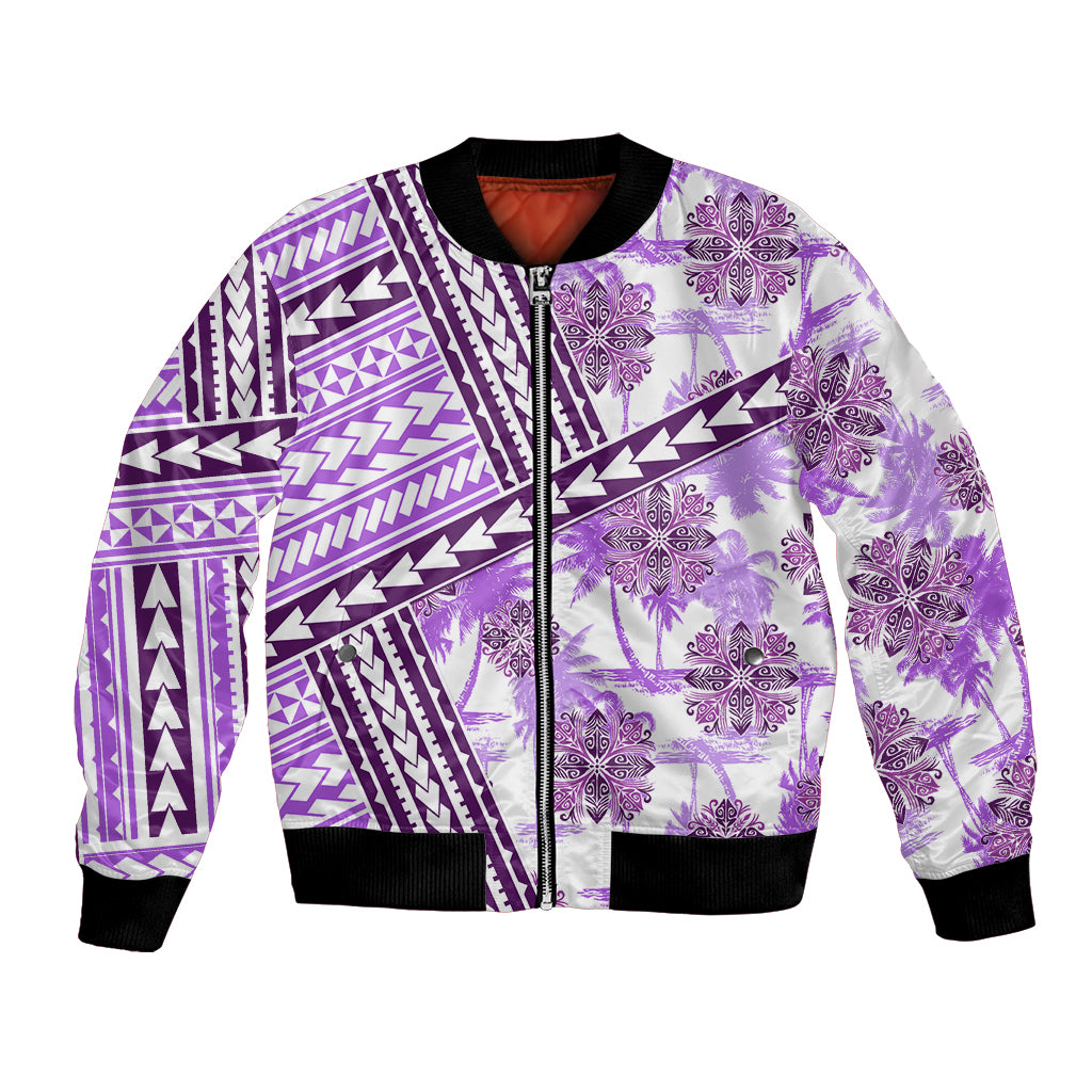 Hawaii Quilt Bomber Jacket Kakau Polynesian Pattern Lilac Version LT01 Unisex Purple - Polynesian Pride