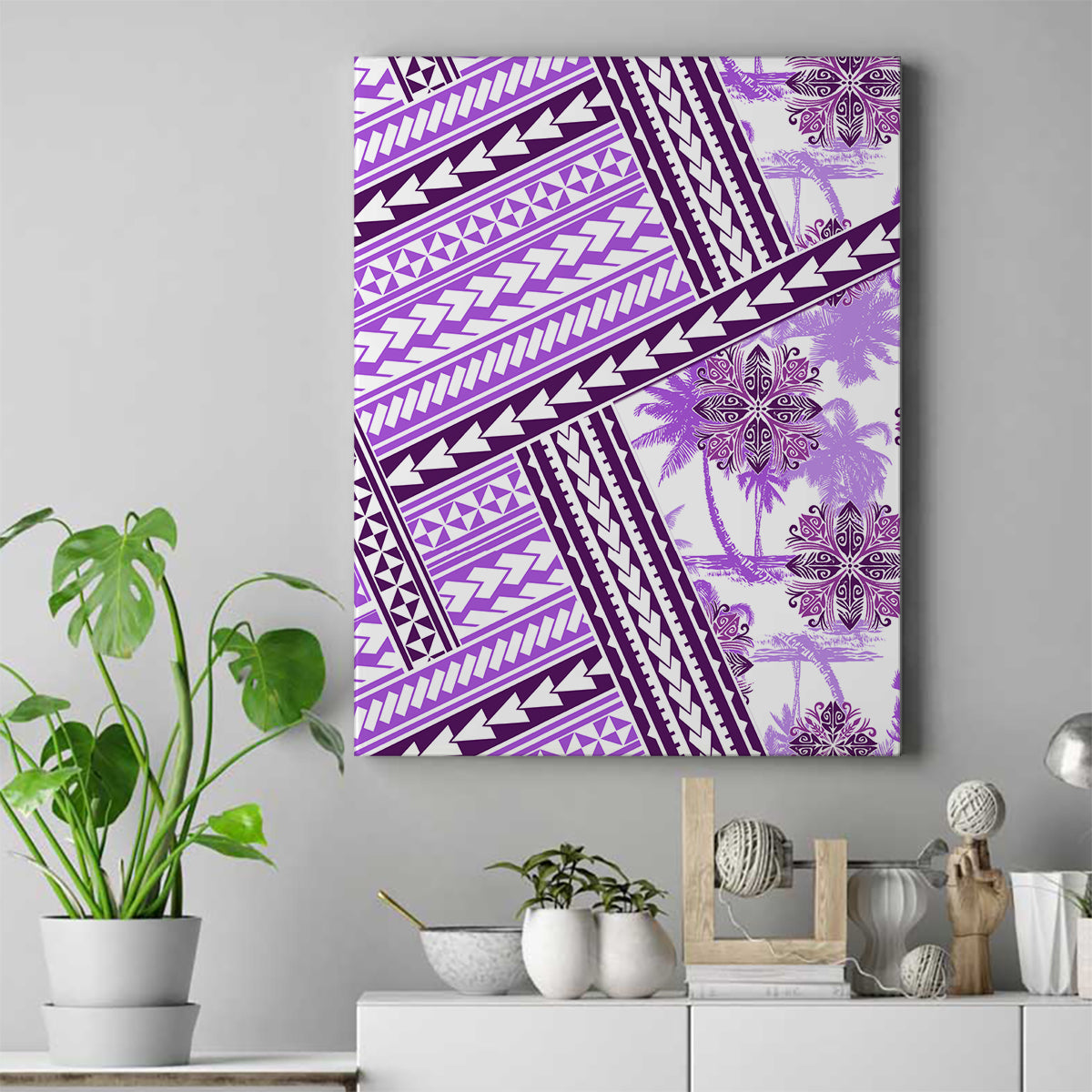 Hawaii Quilt Canvas Wall Art Kakau Polynesian Pattern Lilac Version LT01 Purple - Polynesian Pride