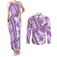 Hawaii Quilt Couples Matching Tank Maxi Dress and Long Sleeve Button Shirt Kakau Polynesian Pattern Lilac Version LT01 Purple - Polynesian Pride