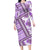 Hawaii Quilt Family Matching Long Sleeve Bodycon Dress and Hawaiian Shirt Kakau Polynesian Pattern Lilac Version LT01 Mom's Dress Purple - Polynesian Pride