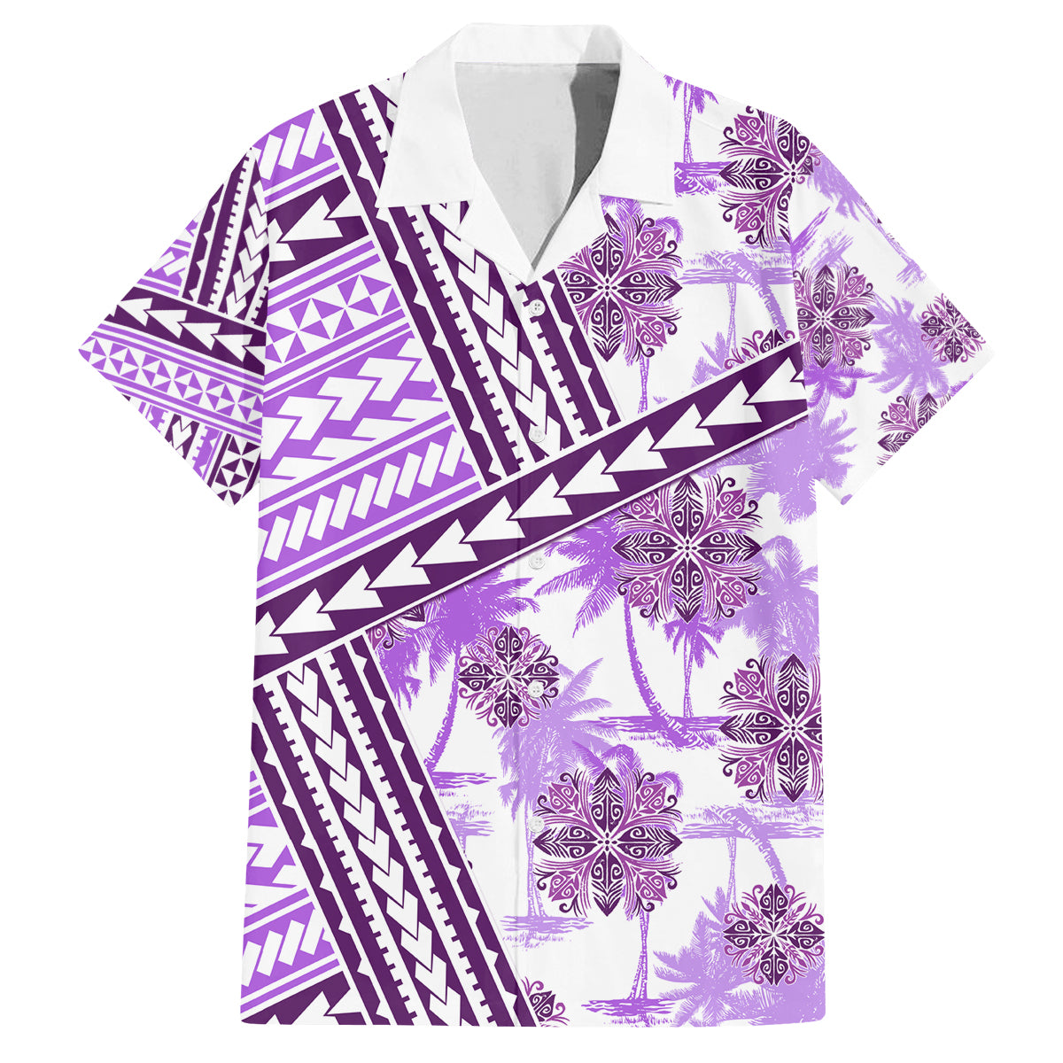 Hawaii Quilt Family Matching Off Shoulder Maxi Dress and Hawaiian Shirt Kakau Polynesian Pattern Lilac Version LT01 Dad's Shirt - Short Sleeve Purple - Polynesian Pride
