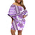 Hawaii Quilt Family Matching Off Shoulder Short Dress and Hawaiian Shirt Kakau Polynesian Pattern Lilac Version LT01 Mom's Dress Purple - Polynesian Pride