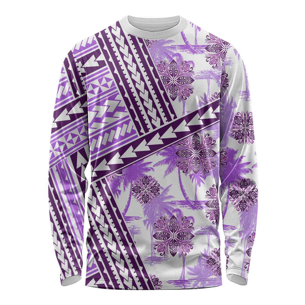 Hawaii Quilt Long Sleeve Shirt Kakau Polynesian Pattern Lilac Version LT01 Unisex Purple - Polynesian Pride