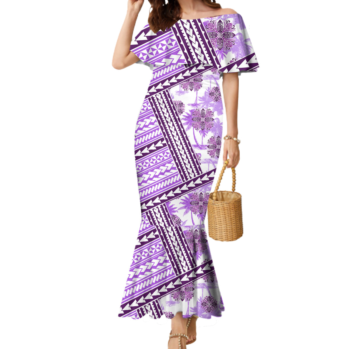 Hawaii Quilt Mermaid Dress Kakau Polynesian Pattern Lilac Version LT01 Women Purple - Polynesian Pride