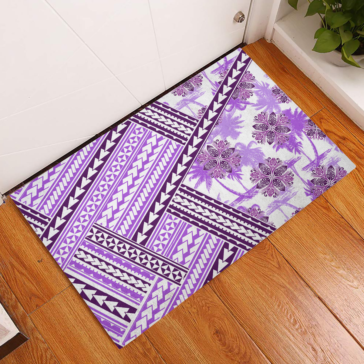 Hawaii Quilt Rubber Doormat Kakau Polynesian Pattern Lilac Version LT01 Purple - Polynesian Pride