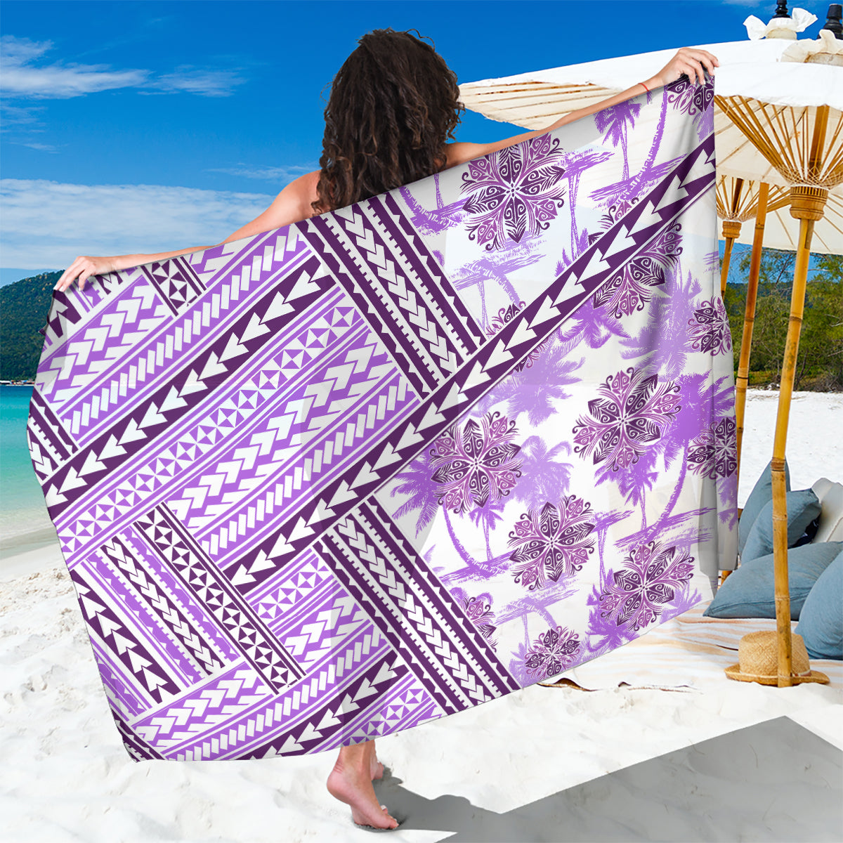 Hawaii Quilt Sarong Kakau Polynesian Pattern Lilac Version LT01 One Size 44 x 66 inches Purple - Polynesian Pride