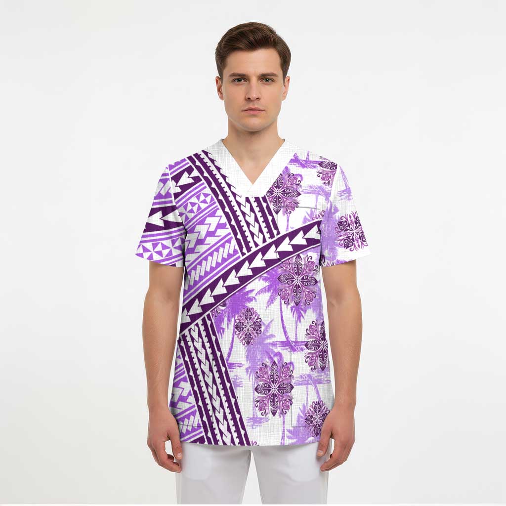 Hawaii Quilt Scrub Top Kakau Polynesian Pattern Lilac Version - Polynesian Pride