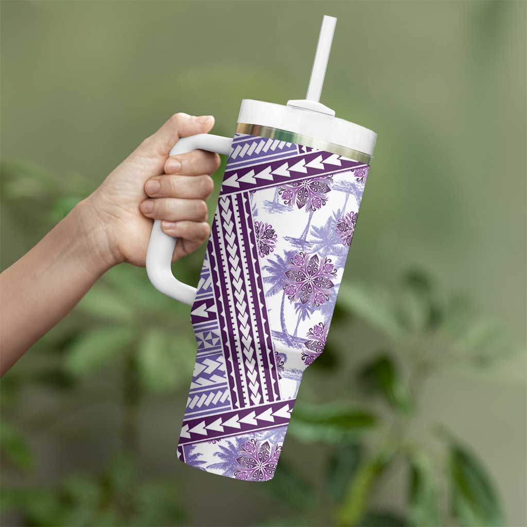 Hawaii Quilt Tumbler With Handle Kakau Polynesian Pattern Lilac Version