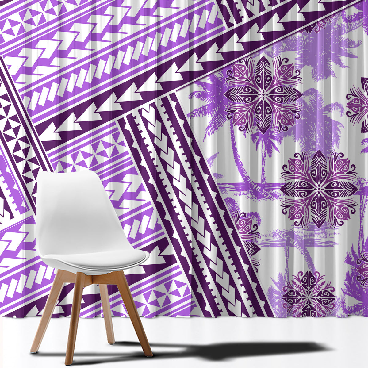 Hawaii Quilt Window Curtain Kakau Polynesian Pattern Lilac Version LT01 - Polynesian Pride