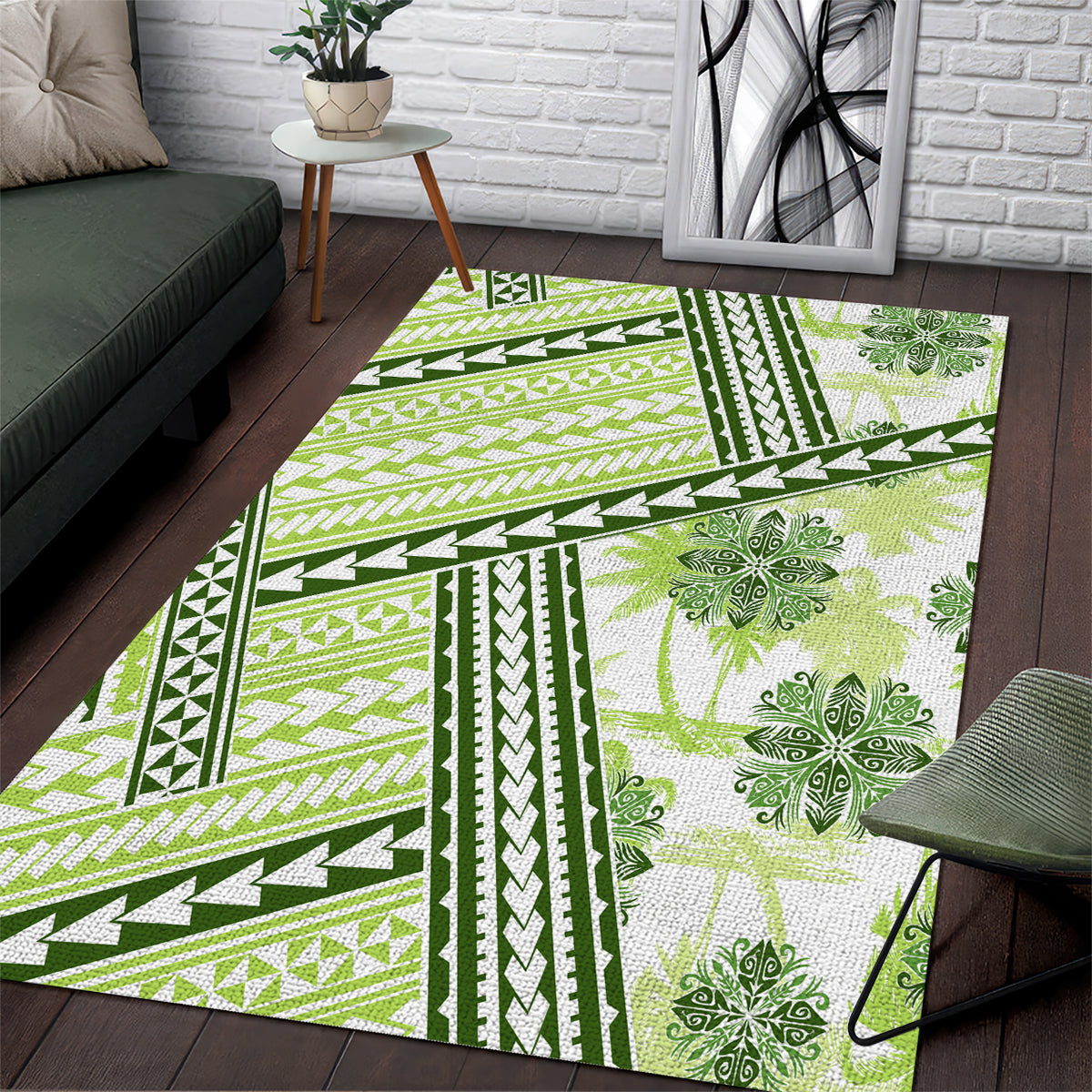 Hawaii Quilt Area Rug Kakau Polynesian Pattern Olive Green Version LT01 Green - Polynesian Pride