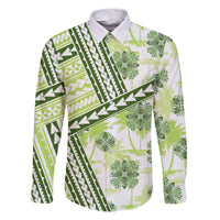 Hawaii Quilt Family Matching Puletasi Dress and Hawaiian Shirt Kakau Polynesian Pattern Olive Green Version LT01 Dad's Shirt - Long Sleeve Green - Polynesian Pride