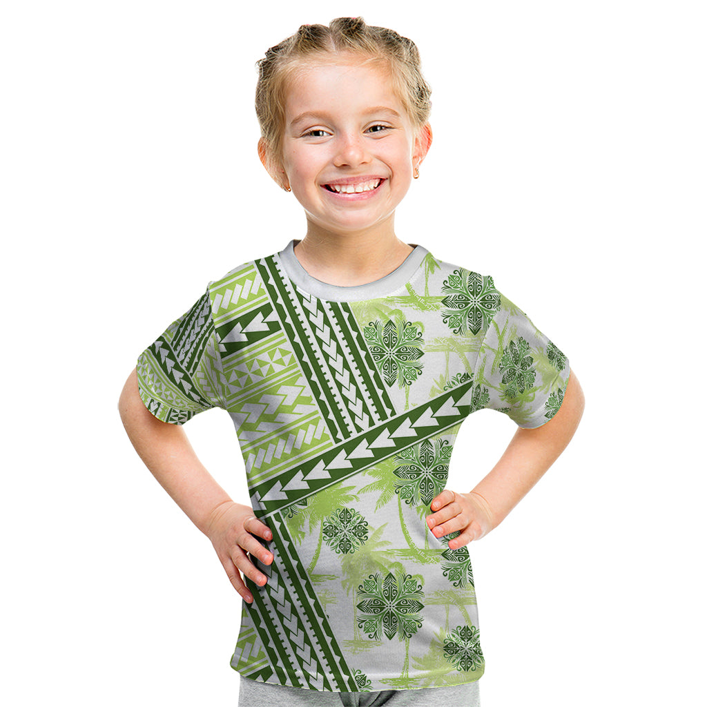 Hawaii Quilt Kid T Shirt Kakau Polynesian Pattern Olive Green Version LT01 Green - Polynesian Pride