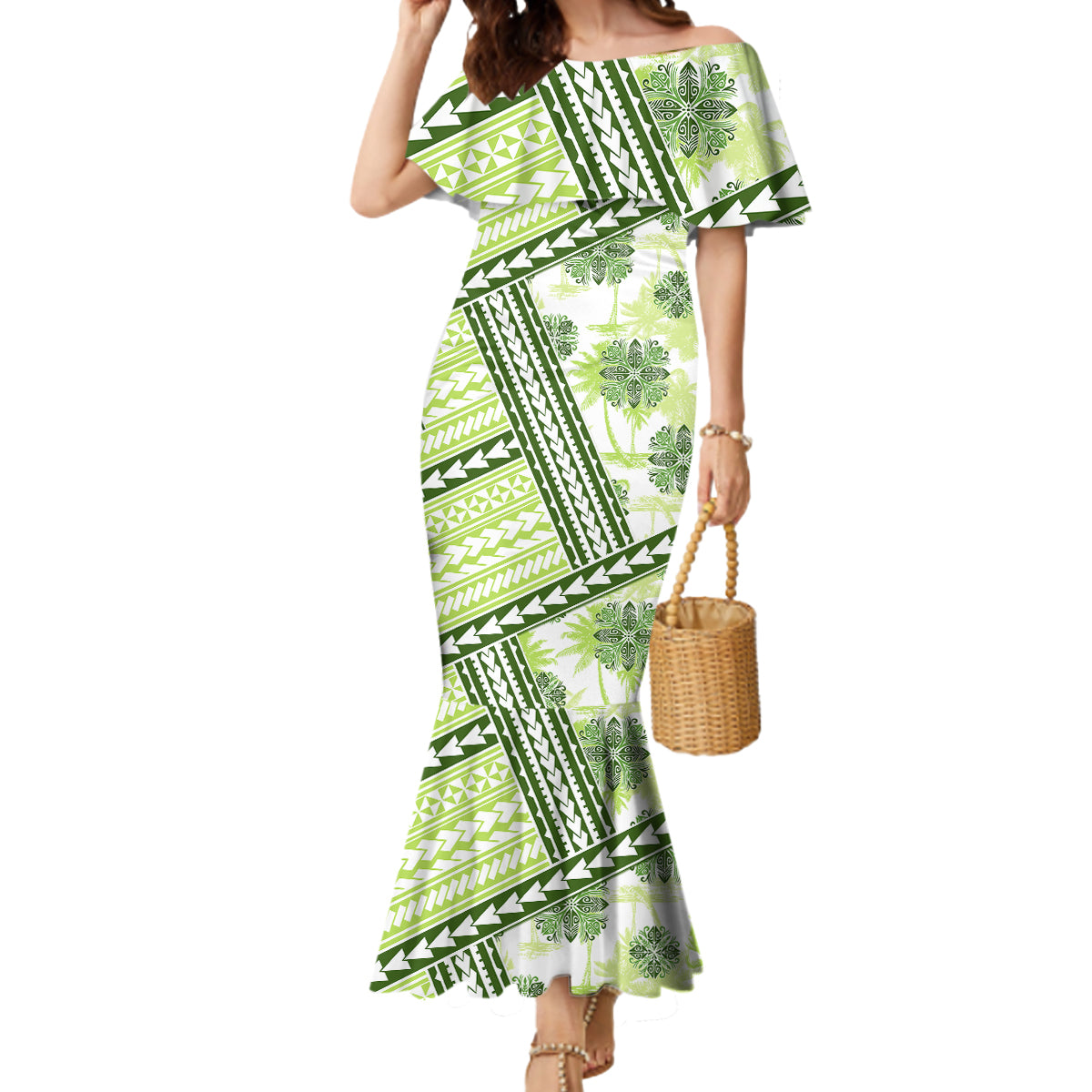 Hawaii Quilt Mermaid Dress Kakau Polynesian Pattern Olive Green Version LT01 Women Green - Polynesian Pride