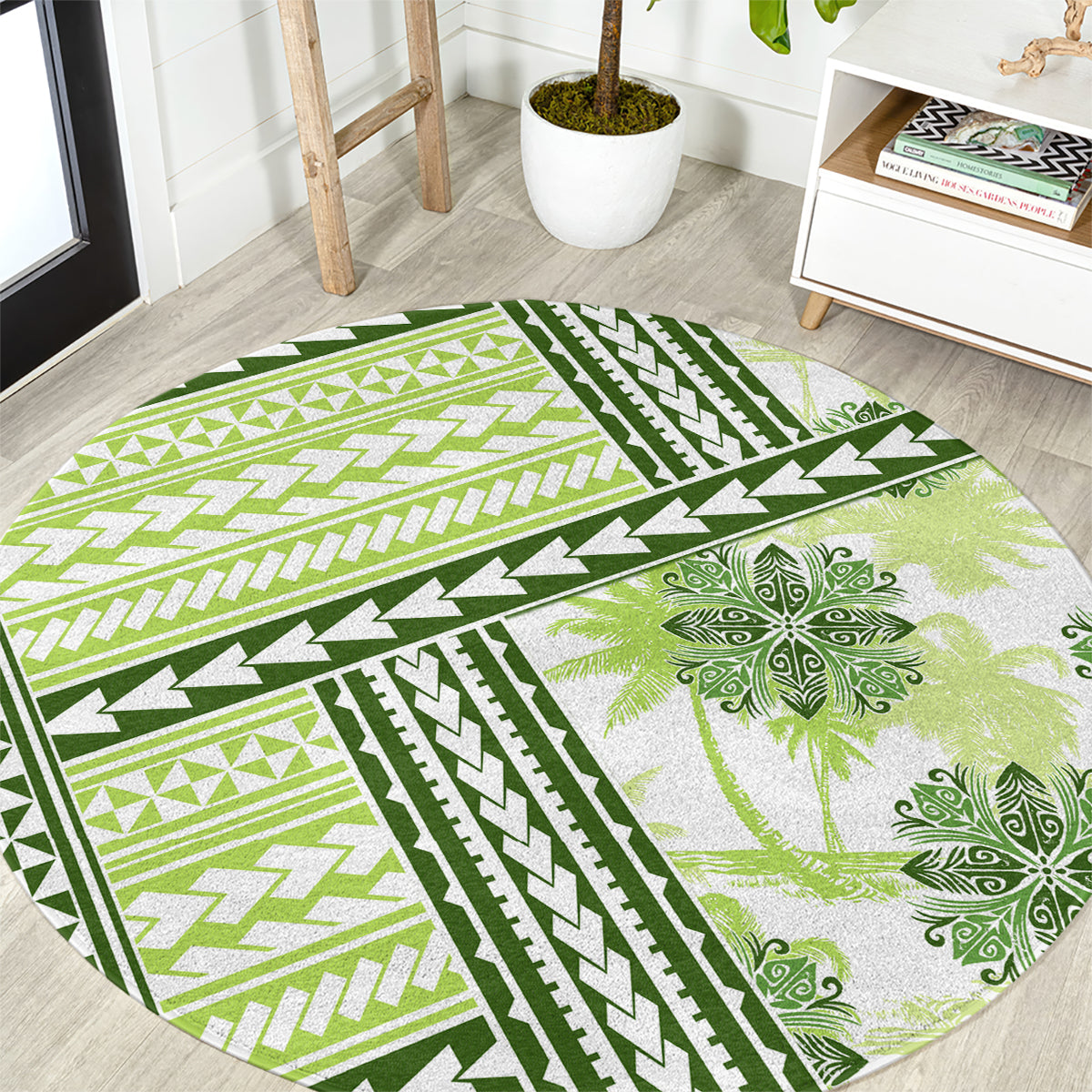 Hawaii Quilt Round Carpet Kakau Polynesian Pattern Olive Green Version LT01 Green - Polynesian Pride