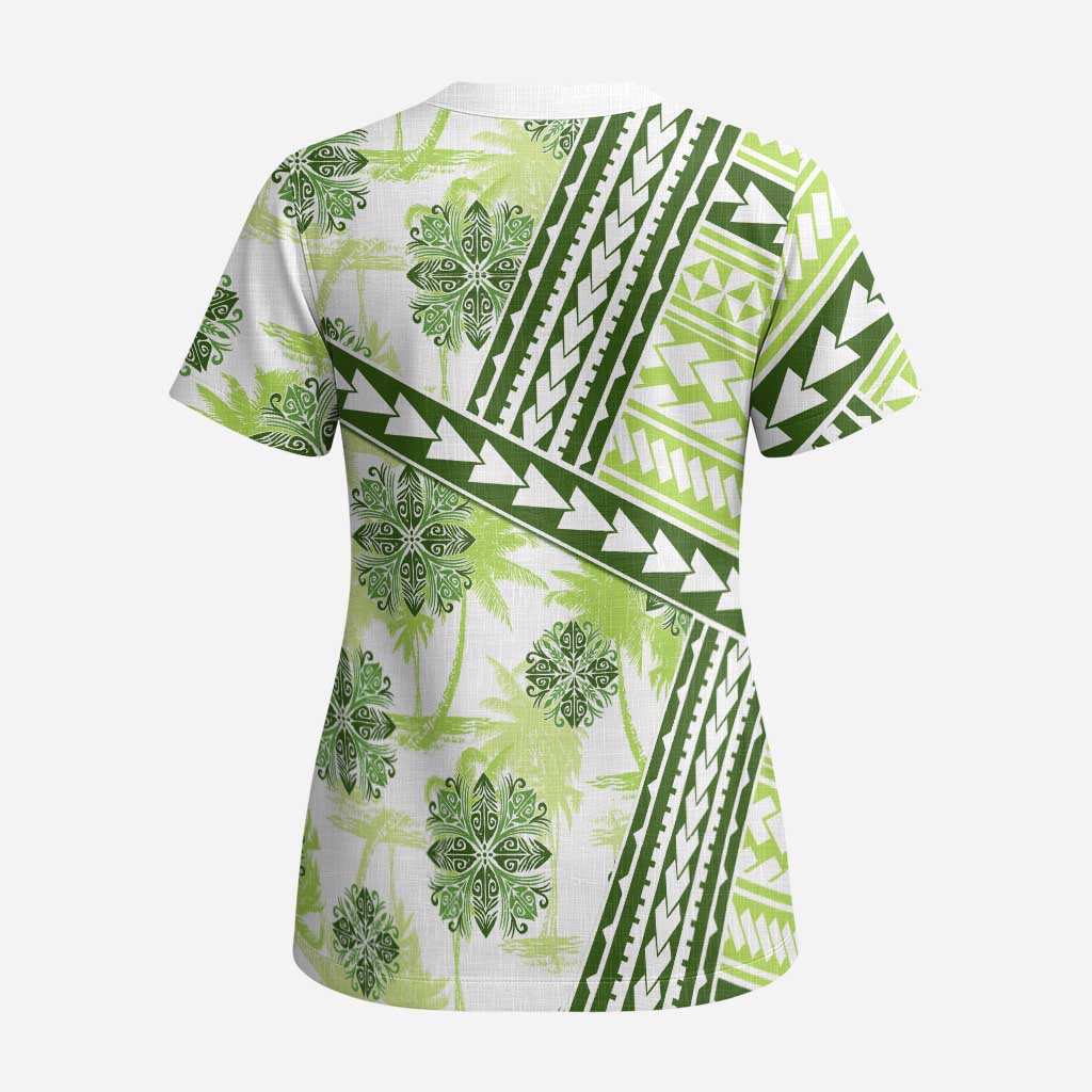 Hawaii Quilt Scrub Top Kakau Polynesian Pattern Olive Green Version - Polynesian Pride