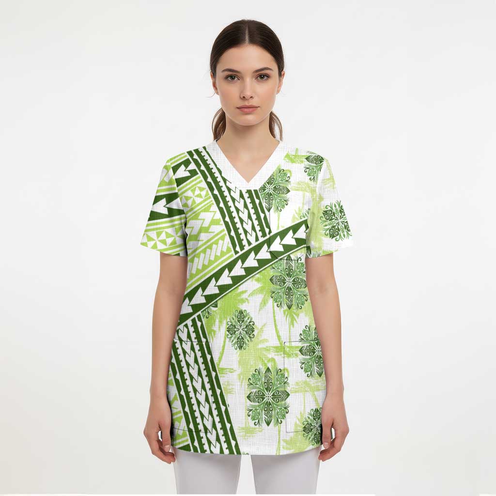 Hawaii Quilt Scrub Top Kakau Polynesian Pattern Olive Green Version - Polynesian Pride
