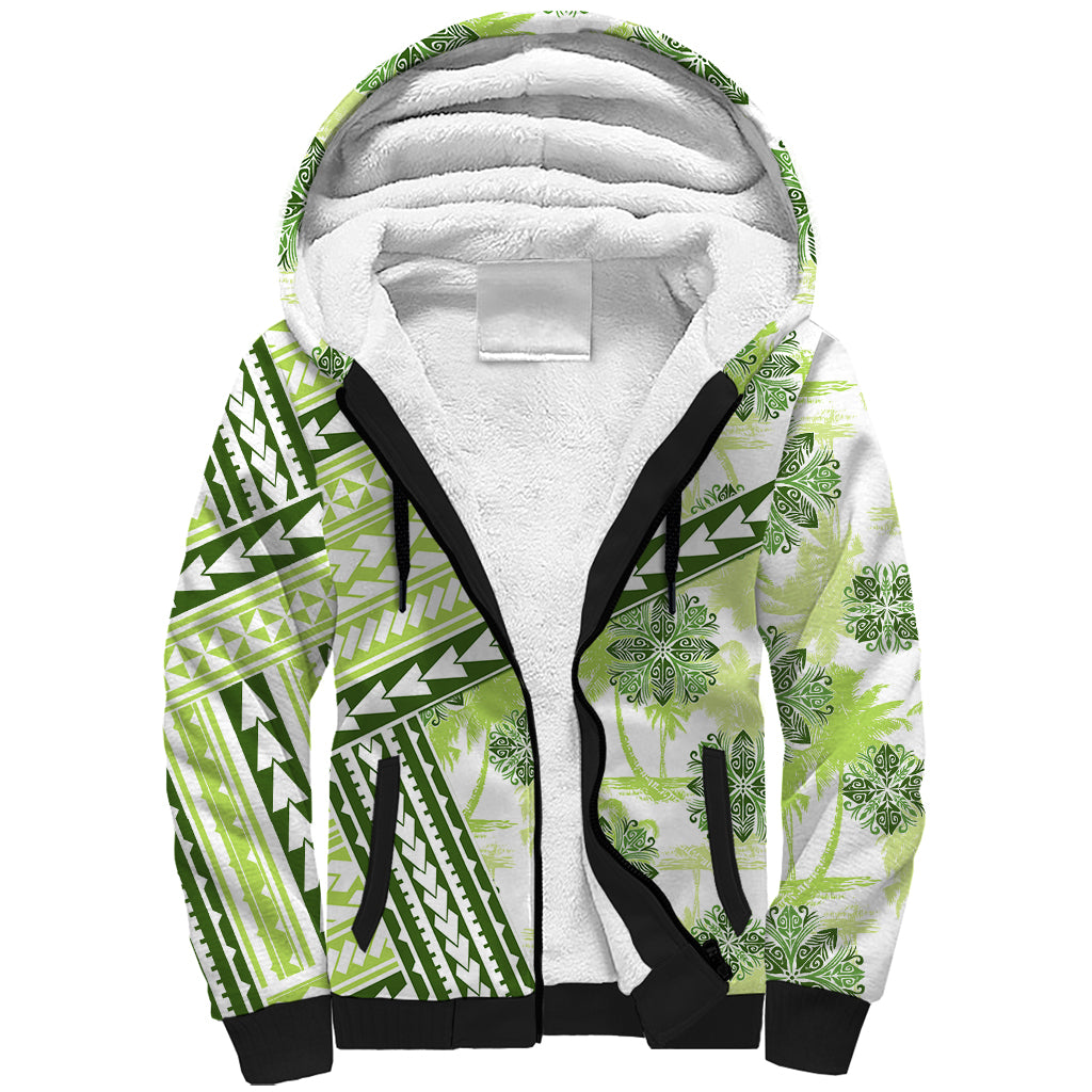 Hawaii Quilt Sherpa Hoodie Kakau Polynesian Pattern Olive Green Version LT01 Unisex Green - Polynesian Pride