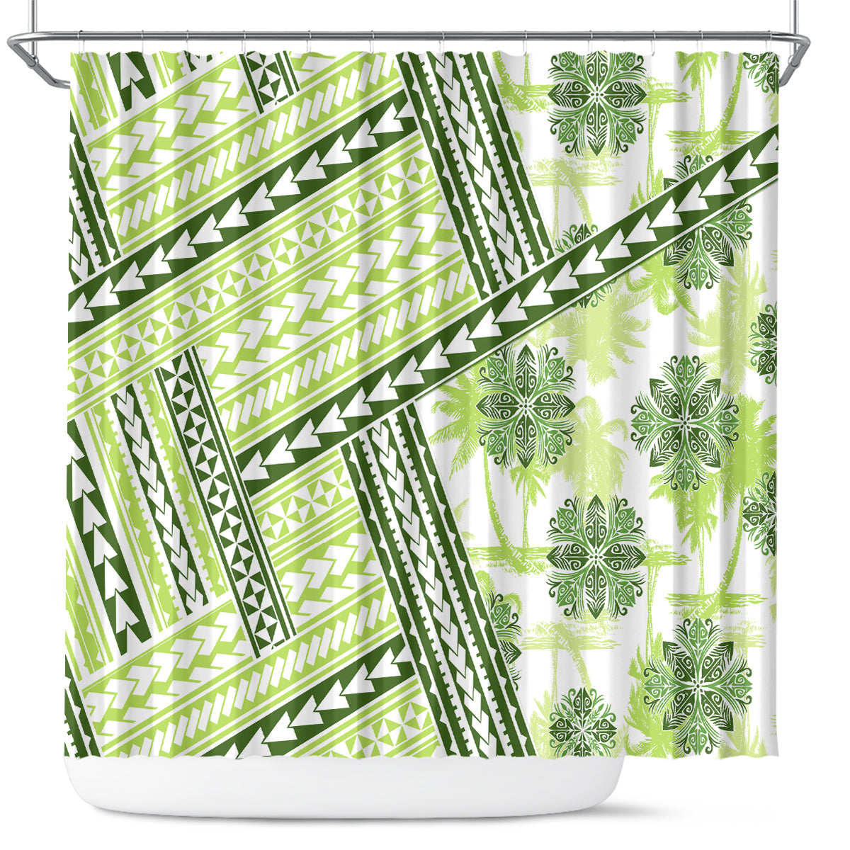 Hawaii Quilt Shower Curtain Kakau Polynesian Pattern Olive Green Version LT01 Green - Polynesian Pride