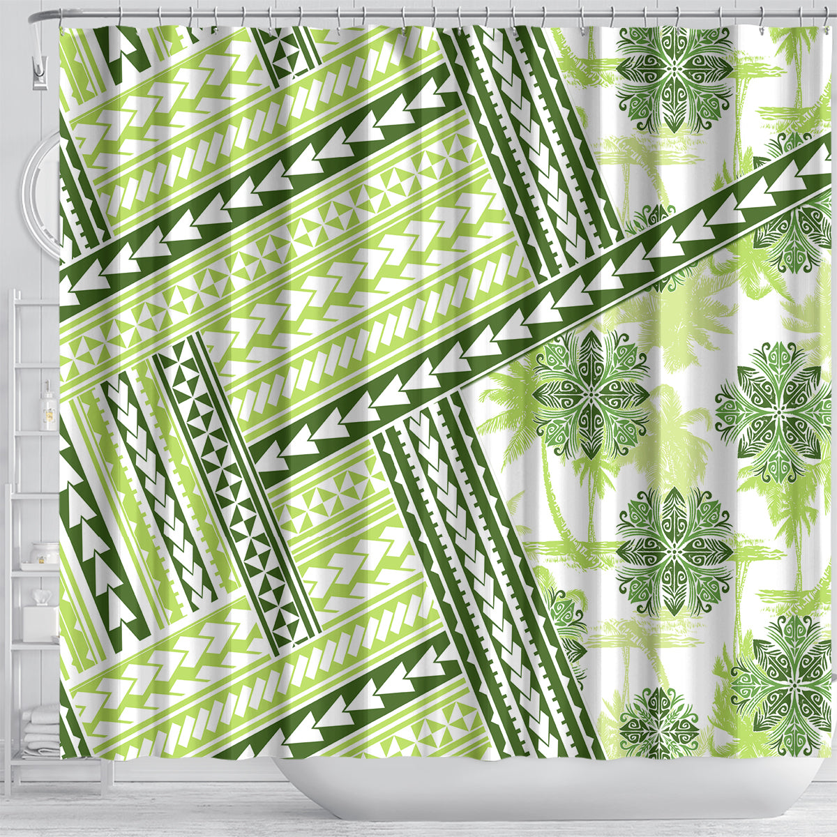 Hawaii Quilt Shower Curtain Kakau Polynesian Pattern Olive Green Version LT01 - Polynesian Pride