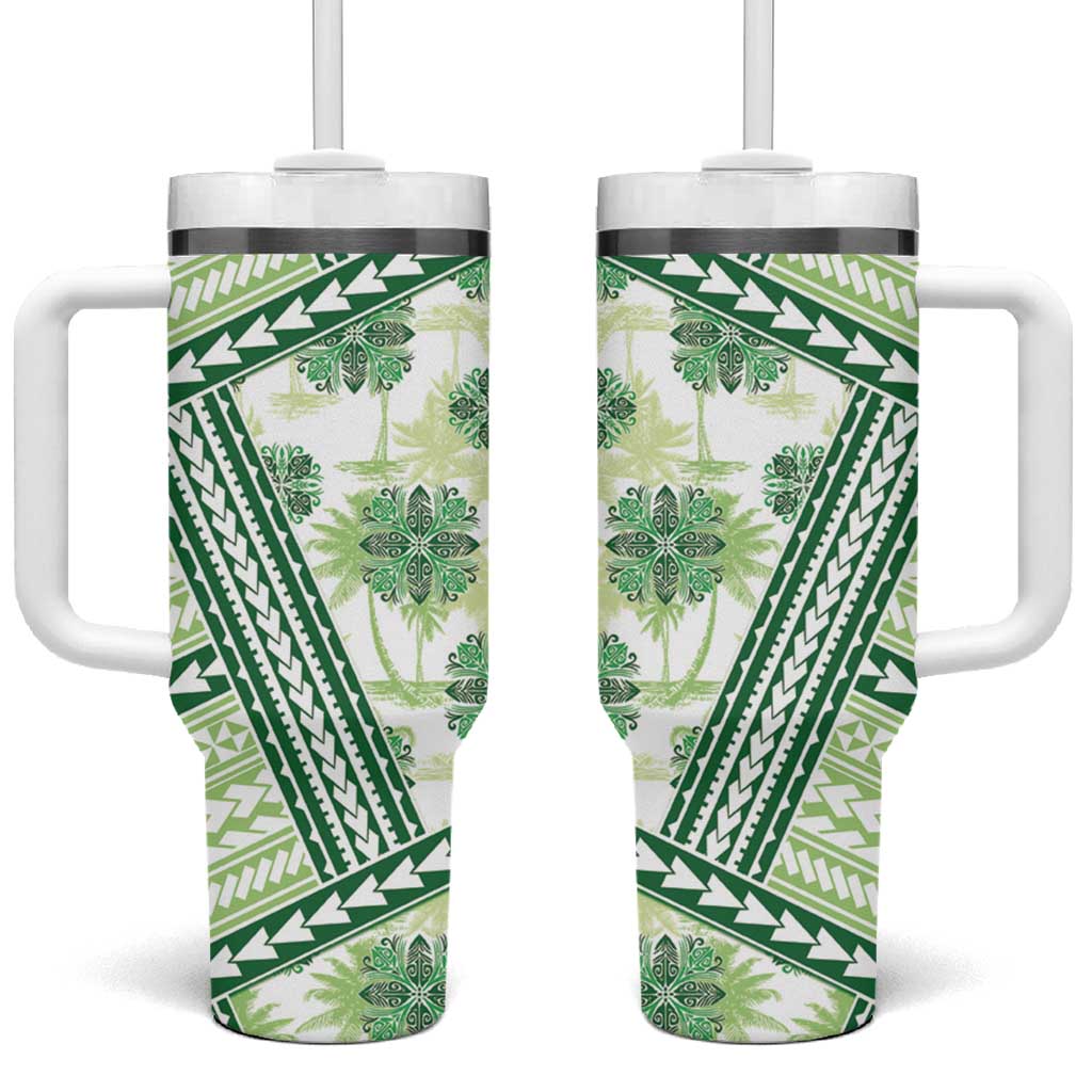 Hawaii Quilt Tumbler With Handle Kakau Polynesian Pattern Olive Green Version