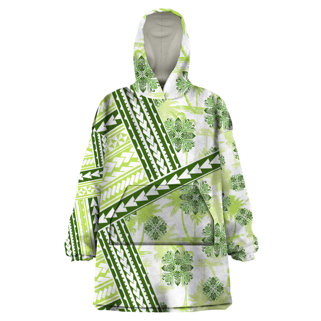 Hawaii Quilt Wearable Blanket Hoodie Kakau Polynesian Pattern Olive Green Version LT01 One Size Green - Polynesian Pride