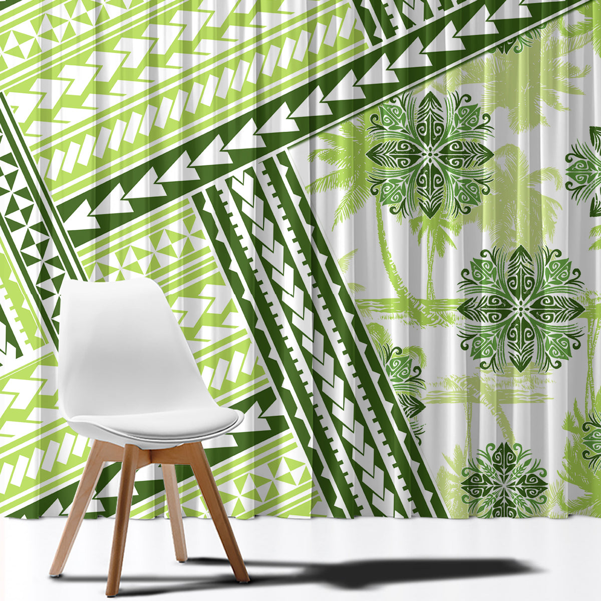 Hawaii Quilt Window Curtain Kakau Polynesian Pattern Olive Green Version LT01 - Polynesian Pride