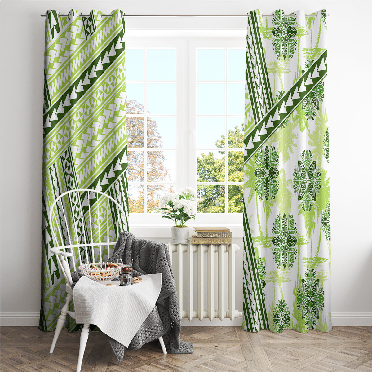 Hawaii Quilt Window Curtain Kakau Polynesian Pattern Olive Green Version LT01 - Polynesian Pride
