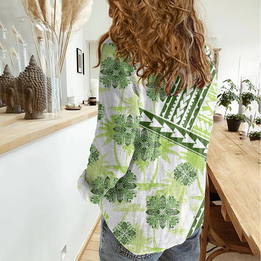 Hawaii Quilt Women Casual Shirt Kakau Polynesian Pattern Olive Green Version LT01 - Polynesian Pride