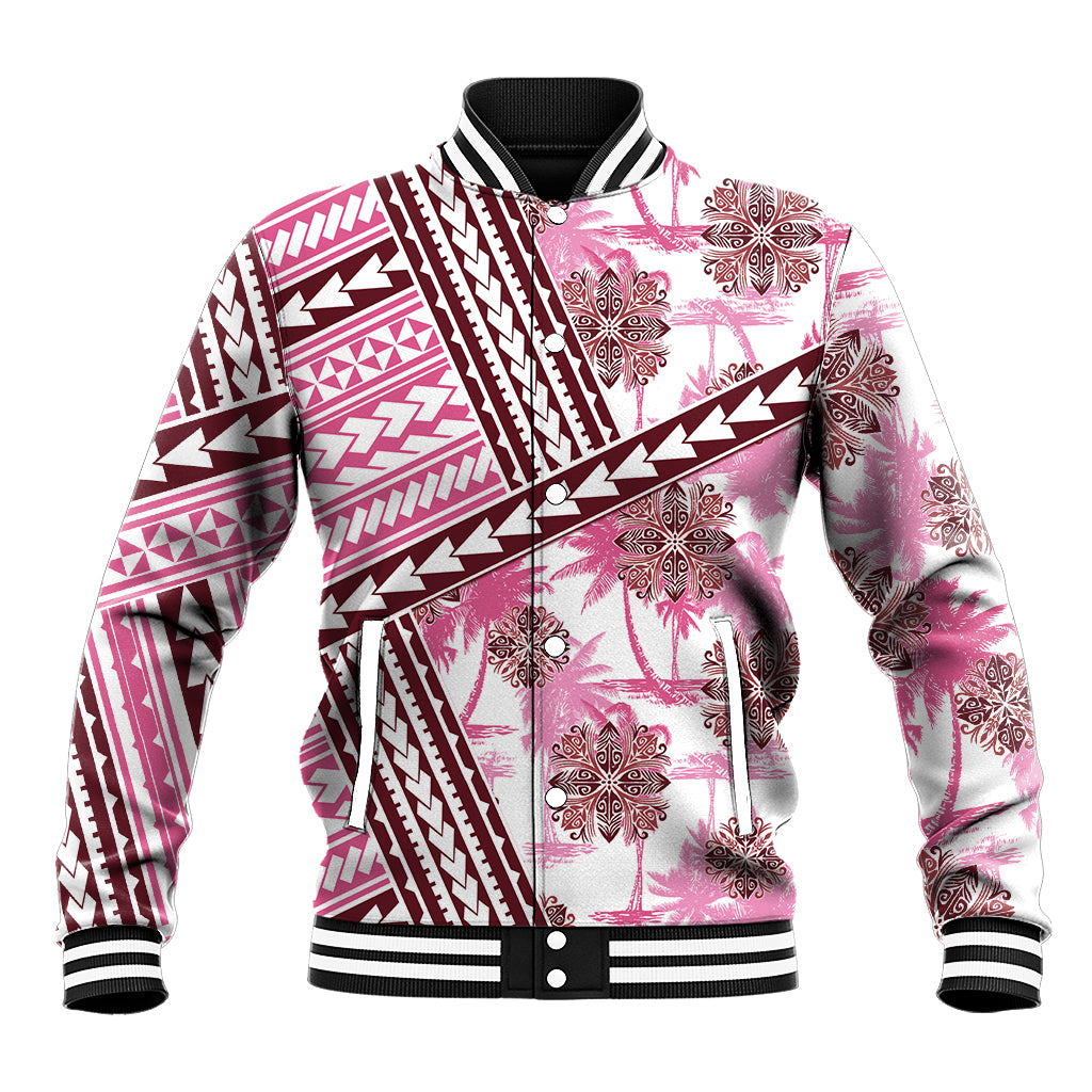 Hawaii Quilt Baseball Jacket Kakau Polynesian Pattern Mauve Pink Version LT01 Unisex Pink - Polynesian Pride