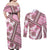 Hawaii Quilt Couples Matching Off Shoulder Maxi Dress and Long Sleeve Button Shirt Kakau Polynesian Pattern Mauve Pink Version LT01 - Polynesian Pride