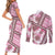 Hawaii Quilt Couples Matching Short Sleeve Bodycon Dress and Long Sleeve Button Shirt Kakau Polynesian Pattern Mauve Pink Version LT01 - Polynesian Pride