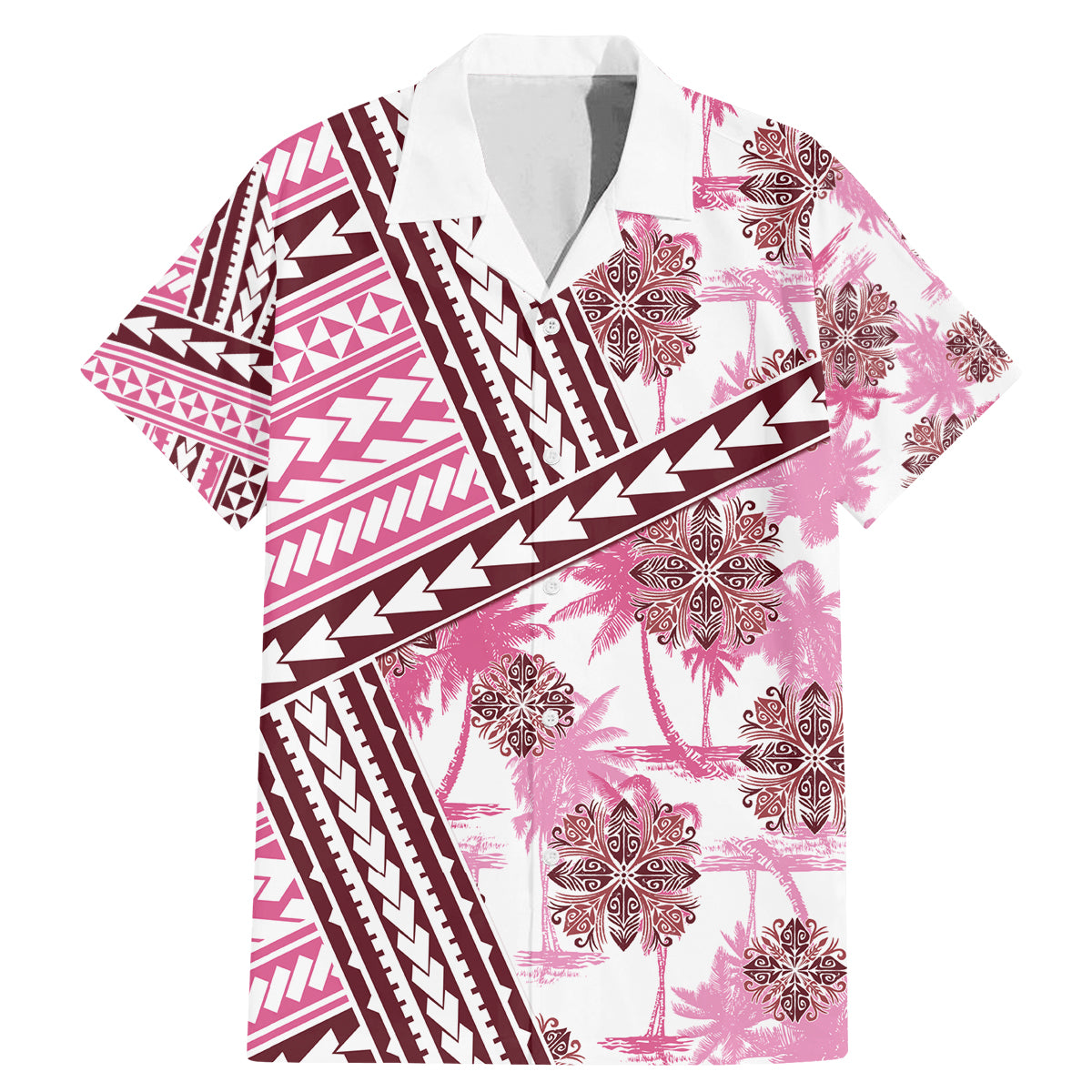 Hawaii Quilt Family Matching Mermaid Dress and Hawaiian Shirt Kakau Polynesian Pattern Mauve Pink Version LT01 Dad's Shirt - Short Sleeve Pink - Polynesian Pride
