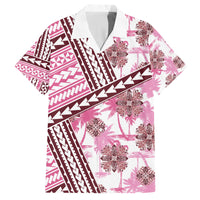 Hawaii Quilt Family Matching Off Shoulder Short Dress and Hawaiian Shirt Kakau Polynesian Pattern Mauve Pink Version LT01 Dad's Shirt - Short Sleeve Pink - Polynesian Pride