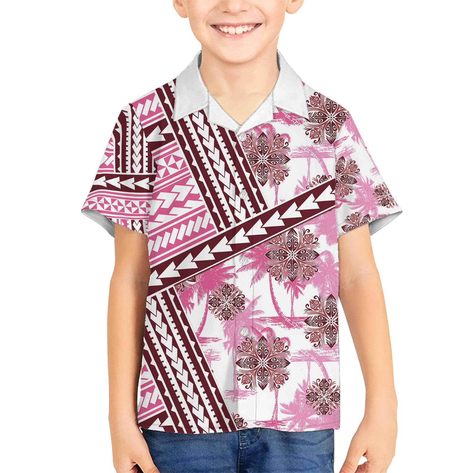 Hawaii Quilt Kid Hawaiian Shirt Kakau Polynesian Pattern Mauve Pink Version LT01 Kid Pink - Polynesian Pride