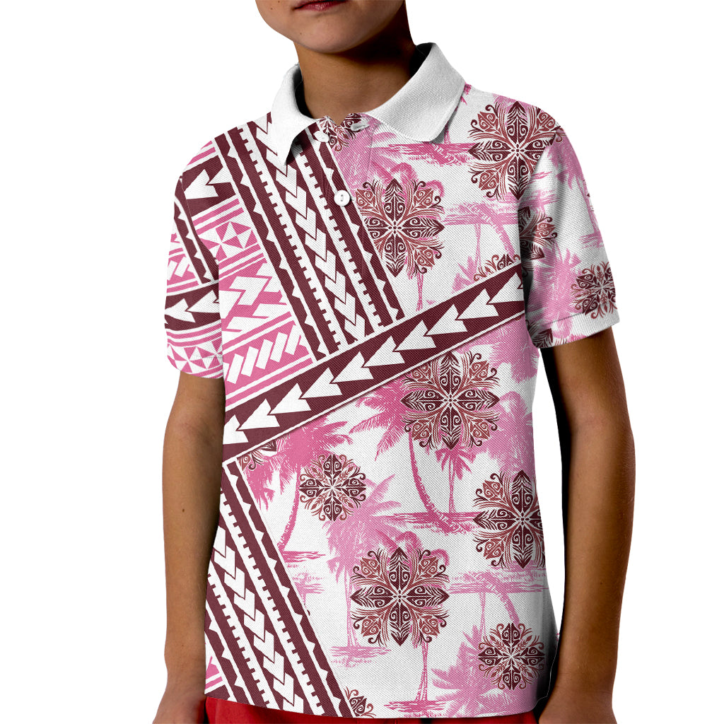 Hawaii Quilt Kid Polo Shirt Kakau Polynesian Pattern Mauve Pink Version LT01 Kid Pink - Polynesian Pride