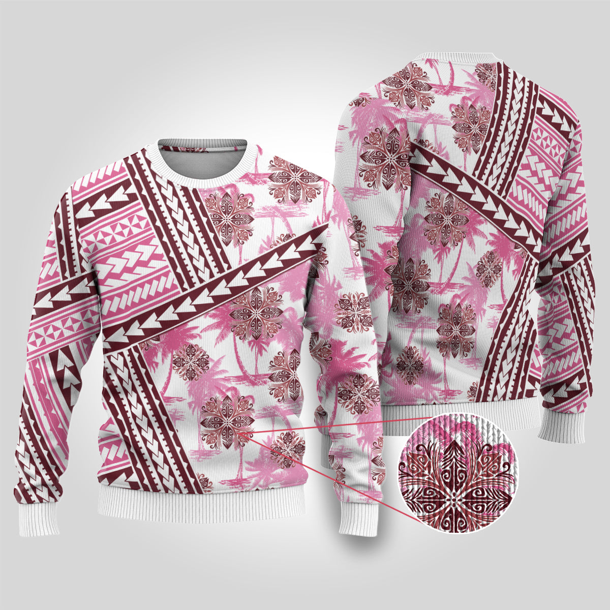 Hawaii Quilt Ugly Christmas Sweater Kakau Polynesian Pattern Mauve Pink Version LT01 Pink - Polynesian Pride