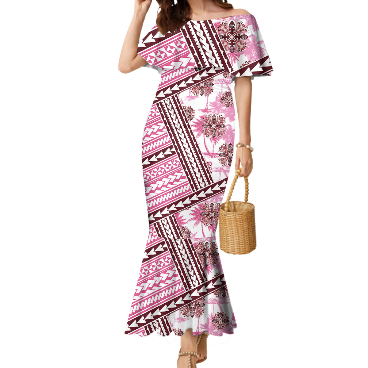 Hawaii Quilt Mermaid Dress Kakau Polynesian Pattern Mauve Pink Version LT01 Women Pink - Polynesian Pride