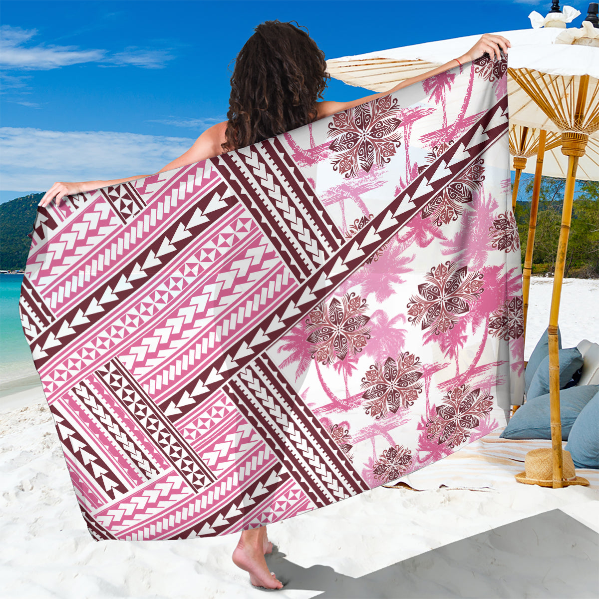 Hawaii Quilt Sarong Kakau Polynesian Pattern Mauve Pink Version LT01 One Size 44 x 66 inches Pink - Polynesian Pride