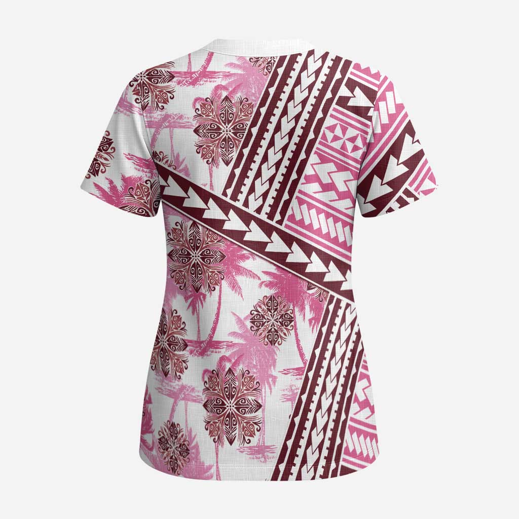 Hawaii Quilt Scrub Top Kakau Polynesian Pattern Mauve Pink Version - Polynesian Pride