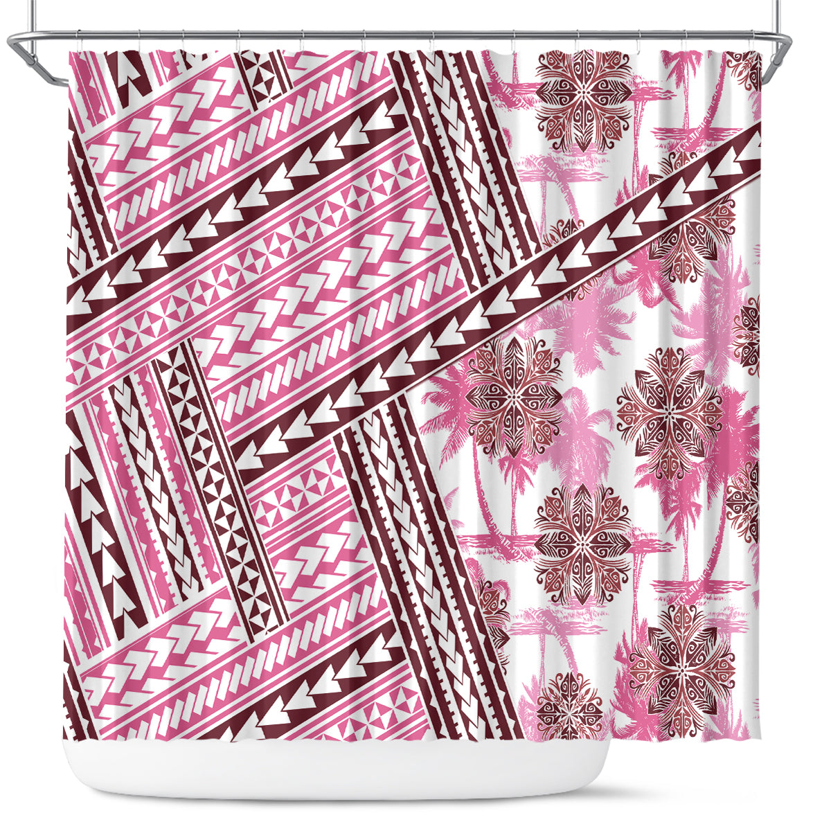 Hawaii Quilt Shower Curtain Kakau Polynesian Pattern Mauve Pink Version LT01 Pink - Polynesian Pride